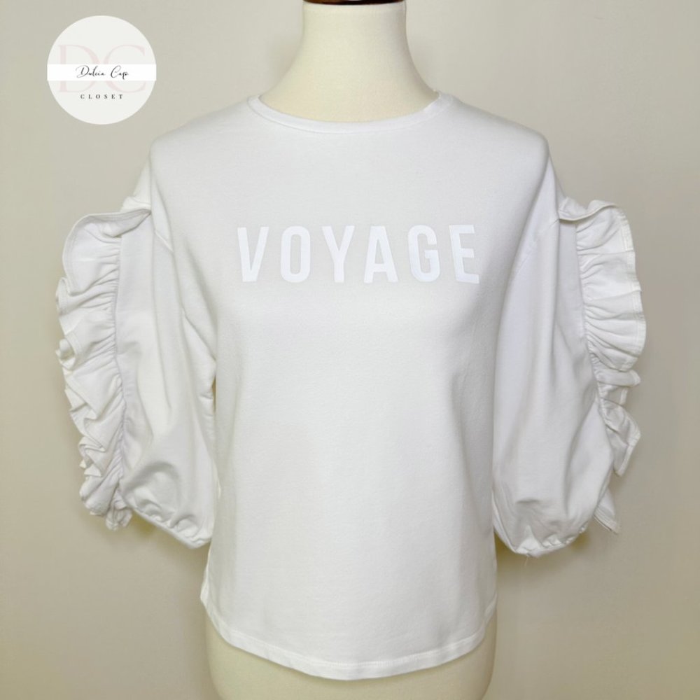 Ruffle Sleeve Graphic Sweatshirt Size Small